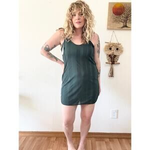 80s NOS Dark Green Stripe Slip size medium